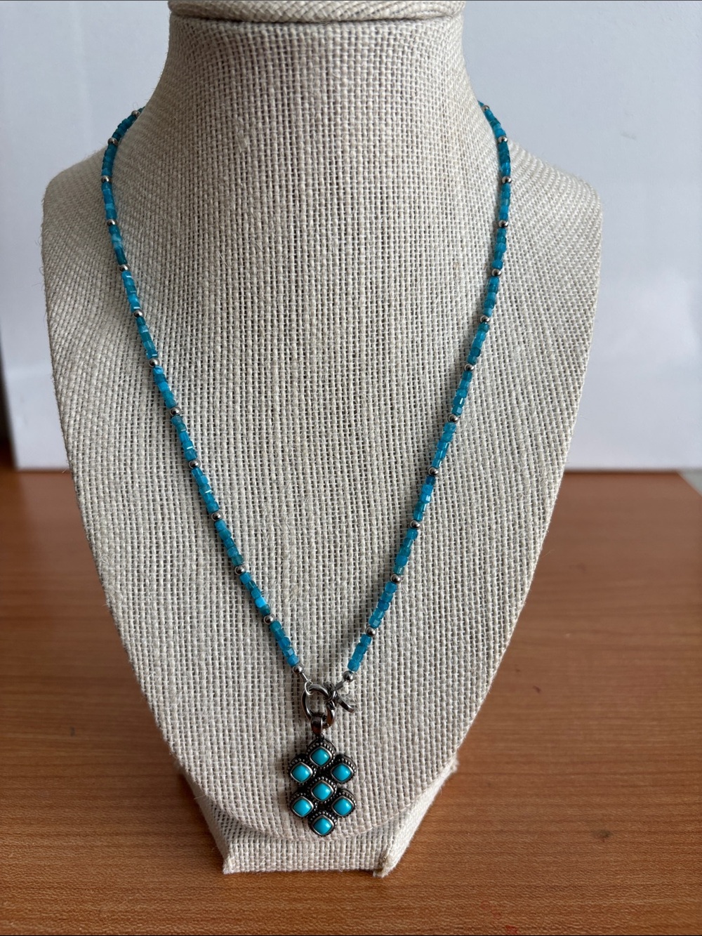 Turquoise Beaded Pendant Necklace with Silver Accents - Women Jewelry